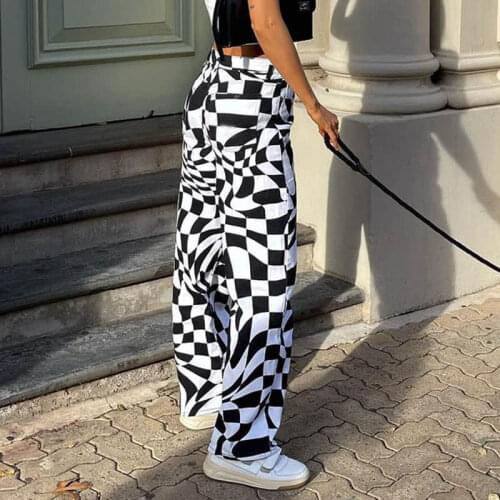 Autumn and winter new casual fashion womens asymmetric plaid contrast high-waist jeans women