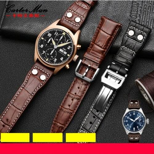 Crocodile ox belt stud watch strap for I-WC universal pilot iw500107 Puji pU7 botofino watchband 22mm male leather wristband