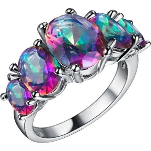 Luxury 5 Stones Women Jewelry Purple /Mix-Color Zircon Rings for Wedding Engagement Party Set Gifts Size 6 -10