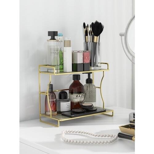 2 Layers Metal Cosmetics Storage Rack Bathroom Makeup Organizer Kitchen Seasoning Sundries Storage Shelves Makeup Organizer Box
