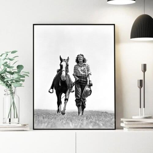 Vintage Black and White Cowgirls Photo Poster Antique Print Beautiful Girl Junk Journal Western Art Canvas Painting Home Decor