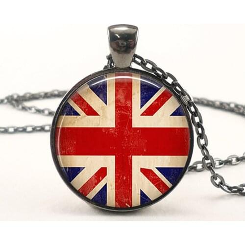 Union Jack Flag Pendant Vintage Fashion Woman Man Jewelry The UK British Flag Great Britain Necklace 25mm Glass Cabochon Gift