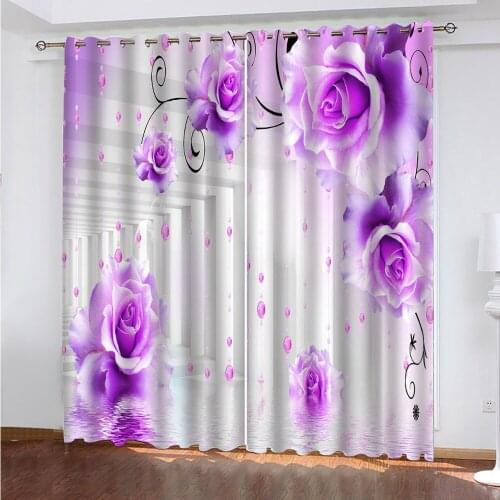 3D Curtain Custom Stereo Purple Rose Curtain For Living Room Bedroom Curtain Blackout Window Curtain 3D