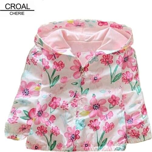 CROAL CHERIE 80-120cm Pink Graffiti Jacket For Girls Coat Autumn Cartoon Outerwear Hooded Kids Clothes Cotton Baby Clothing