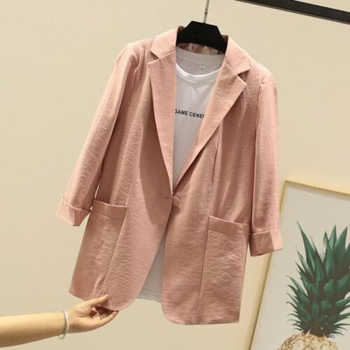Spring Slim Small Jackets For Women Blazer 2021 New Linen Suit Coat Thin Three Quarter Blazer Coats Black Pink White Yellow Coat