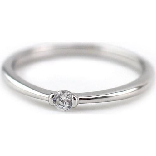 925 Sterling Silver Simple Plain CZ Dainty Band Ring Women A3539