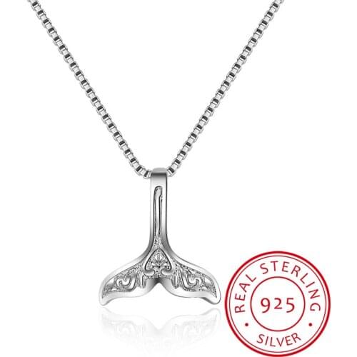 Wholesale Wedding Jewelry 925 Sterling Silver Whale Tail Fish Nautical Charm Mermaid Tail Silver Necklace Women Neckalces