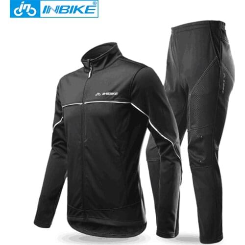 INBIKE Winter Mens Cycling Jacket Pants Set Fleece Warm Thermal Windbreaker Shell Coat Windproof Clothing Climbing Bike Suit