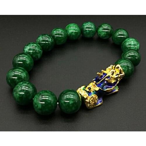 Golden PIXIU Bracelet For Women Men Green Stone Beads Couple Energy Bracelet Bring Lucky Brave Wealth Feng Shui Bracelets