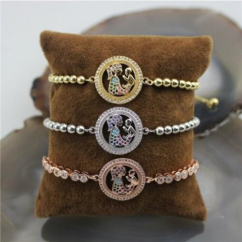 10str/lot Stylish and meaningful hand-adjustable CZ bracelet, moms love connector accessories. Cubic zircon jewelry