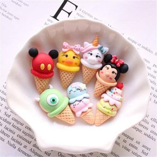 10pcs Resin Mix Kawaii Colorful Animals Ice Cream Flatback Cabochon Unicorn Duck Mouse Scrapbook DIY Decor Home Figurine Crafts