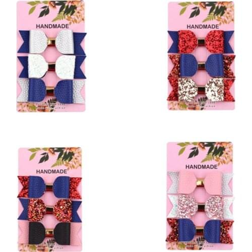 4set/lot Cute Mini Little Girls Hair Bows Clips Double Layer Glitter Kids Hairpins Sequins Princess Headdress Accessories