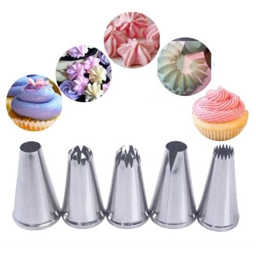5 Pcs/Set Large Size Cake Nozzle Kitchen Accessories Cream Icing Piping Fondant Rose Nozzle Decorating Tools