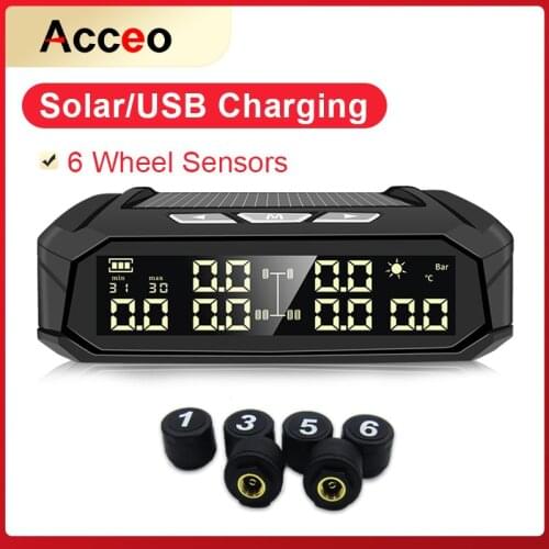 E-ACE K11 Car TPMS Tyre Pressure Monitoring System Solar Power Digital LCD Display Auto Security Alarm Systems With 6 Sensors
