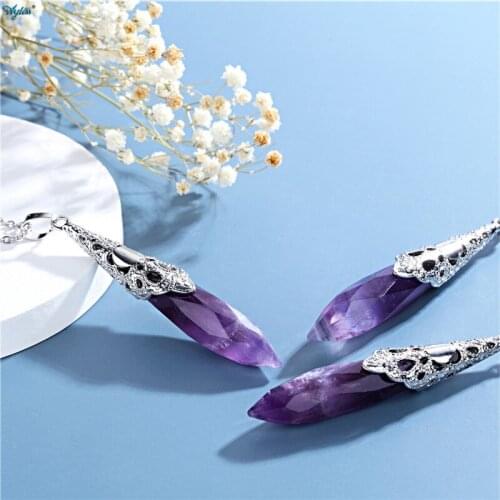 Ayliss New Reiki Healing Crystal Pendants Metal Retro Silvery Narural Gem Stone Waterdrop Yoga Energy Pendant Necklace Jewelry