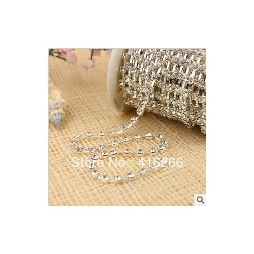 Free shipping!10yards/roll, silver base,crystal chain Rhinestone cup chain,ss10 Crystal stone,garment accessories,Tube packaging