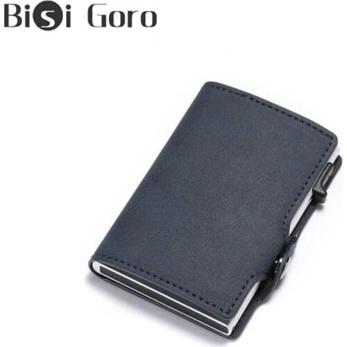 BISI GORO Anti Rfid Credit Card Holder Case Men Slide Leather ID Card Holder Aluminium Metal Wallet Creditcard Bag Popwallet
