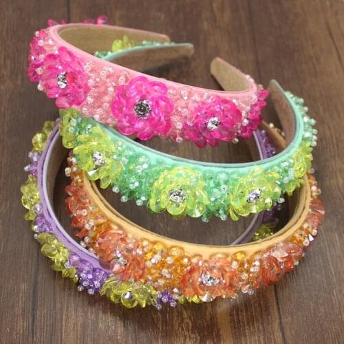 Bohemia Handmade Vintage Pink Green Crystal Rhinestones Headdress Flower Tiara Luxury Headpiece For Womens Wedding Accessories