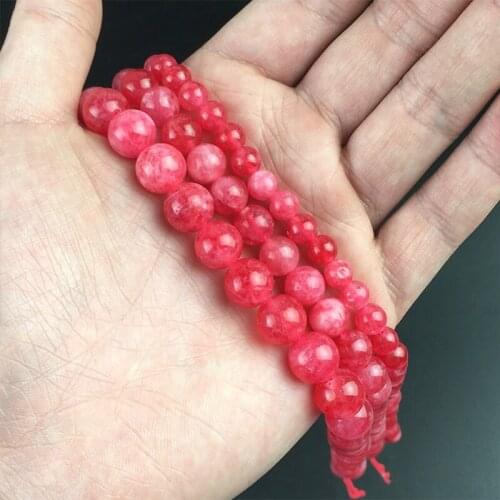 Natural Angelite Stone Red Rhodochrosite Beads Smooth Round Loose Spacer Beads For Jewelry Making DIY Bracelet 15" 6/8/10/12mm