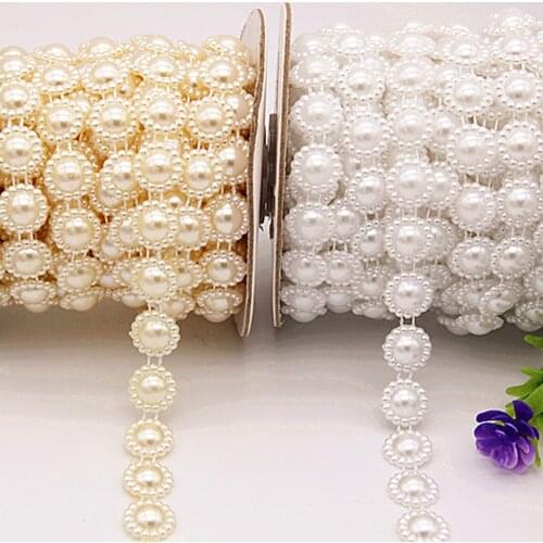 2YD 13mm Sunflower Connected Beads Wedding Christmas Doll Line Diamond DIY Beads ABS Imitation Pearl Beads Chain