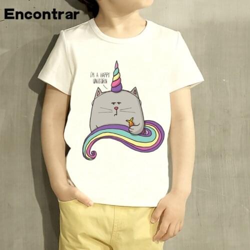 Kids Cute Cat Unicorn Design T Shirt Boys/Girls Great Casual Short Sleeve Tops Children Cute T-Shirt,HKP5075