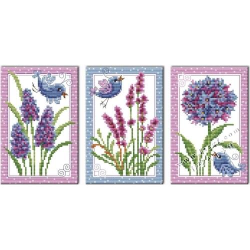 Everlasting Love Birds And Flowers (Triptych) Chinese Cross Stitch Kits Ecological Cotton Stamped DIY Gift Christmas Decoration