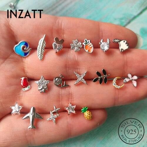 INZATT Real 925 Sterling Silver Zircon Animal Stud Earrings For Fashion Women Party Geometric Fine Jewelry Cute Accessories