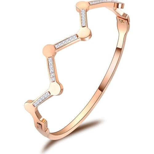 Stainless Steel Point Polylines Design Cubic Zirconia Cuff Bangles Bracelets Lovers Jewelry Valentines Day Gift B18067