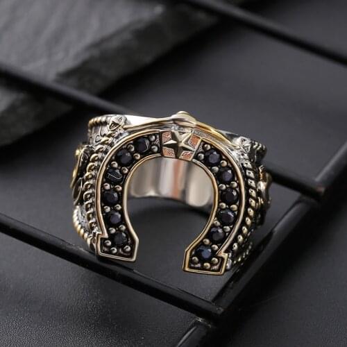 Fashion Hollow U Shape Rings Carving Stars West Cowboy Horseshoe Ring Mens Charm Punk Rock Party Jewelry Anniversary Gifts