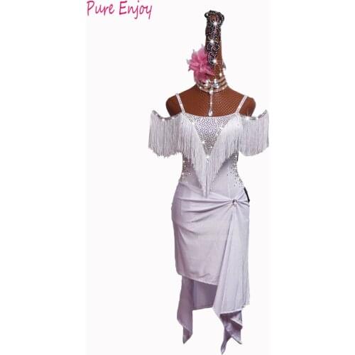 Latin Dance Dress Suit Tassel Dress Female Adult ChildrenS Competition Dress Dance Outfit Party white Dress Latin