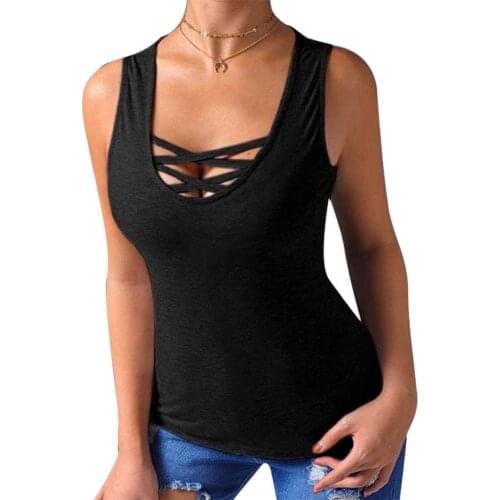 Plus Size Summer Crop Tank Top Women Solid Color Cross Strap Round Neck Slim Tops Vest Lady Sexy Sleeveless Stretch Casual Camis