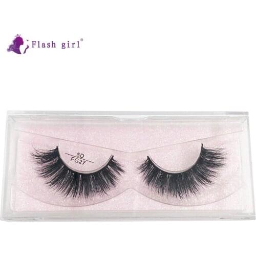 Flash Girl Makeup Factory Thick Soft Eyelashes 1Pair 5D Mink Eyelashes Fluffy Slender Eyelash Packaging Box Custom FG27