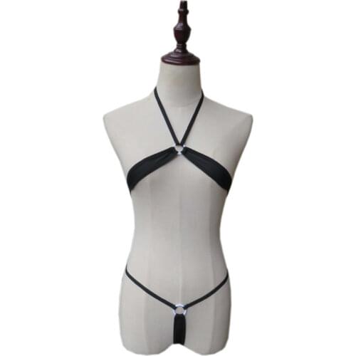 Micro bikini Sexy swimwear women swimsuit women biquini mini bikinis Solid color Halter Rings Lace adjust Large size Fun Thong