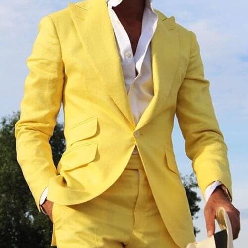 Fashion Talior Made Luxury Yellow Suit For Wedding Dress Men Best Suit Slim Fit Wedding Beach Dinner Party Sets (Jacket + Pants)