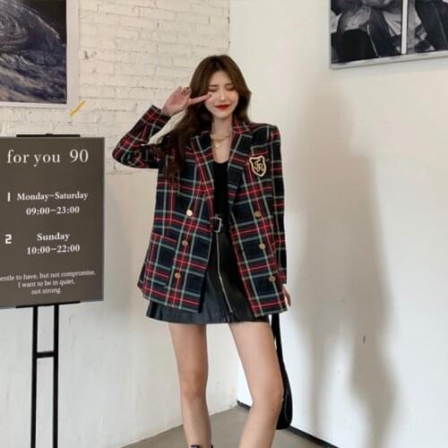 Fashion Women suits Preppy style Plaid suit coat Loose Long Elegant ladies overcoat Casual female suit 2020 HOT women jacket