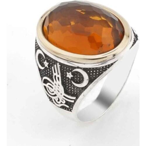 925 sterling Silver Yellow Zircon Men Ring