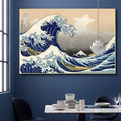Wall Art Decor Wall Canvas Art Poster and Print Classical Japanese Famous Painting Wave on Canvas Picture for Living Room Decor