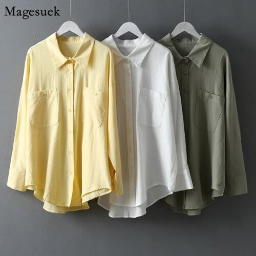New Spring Long Sleeve Women Blouses Pockets Casual Solid Shirt Women Button Turn-down Collar Women Blouses Tops Mujer 6654 50