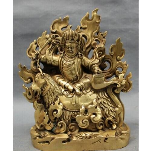 Wholesale factory 8" Tibet Brass Buddhism Vajra Deity Mahakala Buddha Ride Wealth Sheep Statue