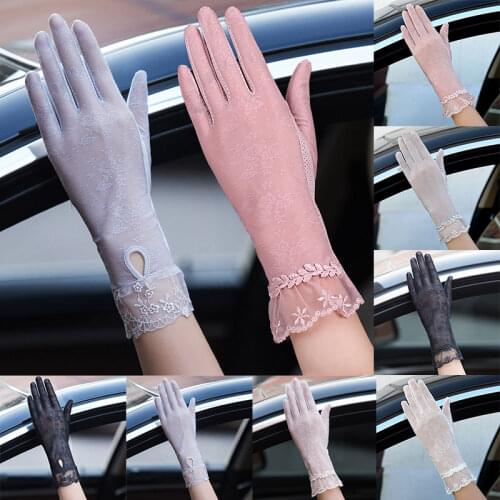 Sexy Spring Summer Female UV Sunscreen Short Sun Touch Screen Gloves Fashion Women Thin Ice Silk Lace Pearl Driving Gloves