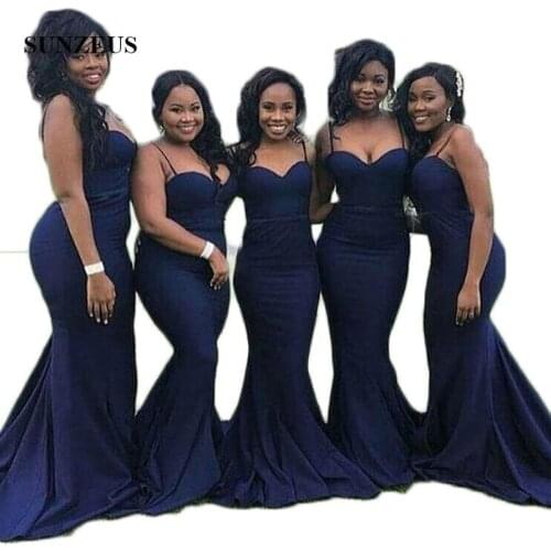 Navy Blue Spandex Mermaid Bridesmaid Dresses Sweetheart Spaghetti Straps Maid of Honor Dresses vestido longo
