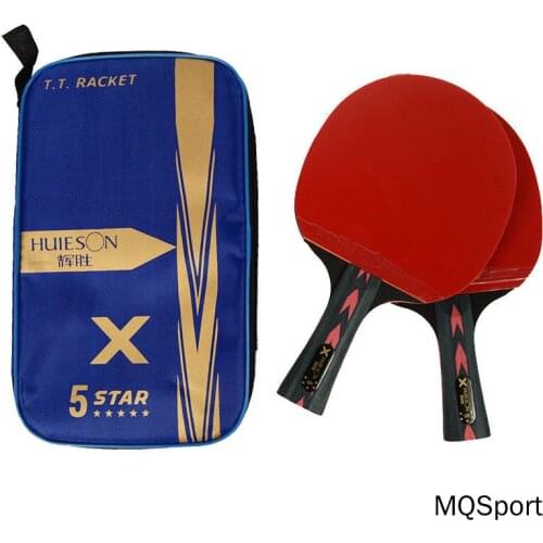 Huieson 5 Star Table Tennis Racket Short Long Handle Carbon Blade Rubber Double Face Pimples-in Ping Pong Rackets with Cover