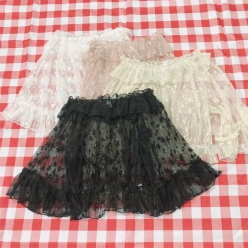 Lolita Shirts Lace Mesh Star Embroidery One-shoulder Flared Sleeves Lolita Blouse Lining Blouse Women Summer Shirts