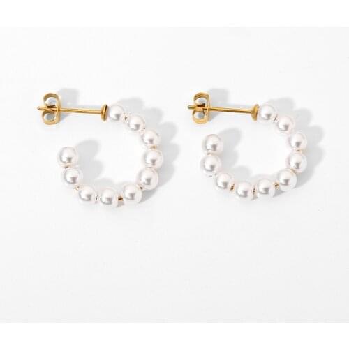 New Design Pearl Beaded Jewelry CC Circle Stud Earrings Ins Geometric Stainless Steel 18K Gold Pearl Hoop Earrings For Women