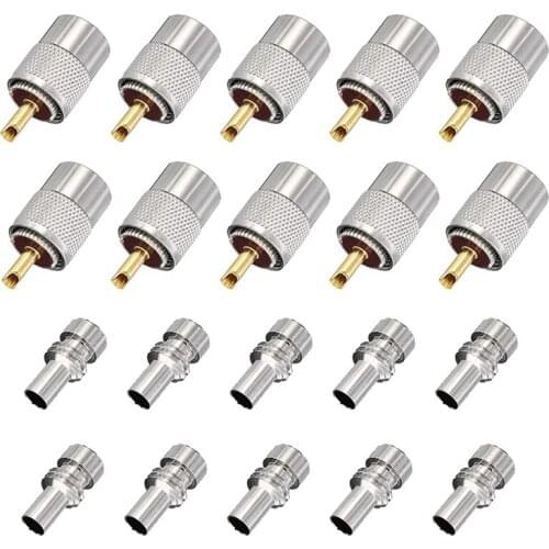 UHF/PL-259 Male Solder Coax Connector With Reducer For CB Ham Radio Antenna,Pack Of 10,Silver
