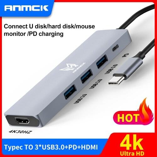 Anmck USB C Hub Type-C to HDMI-Compatible Cable VGA Support PD Fast Charge USB Docking Station For MacBook Pro/Air HUB 3.0 HUB