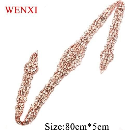 WENXI 10PCS Wholesale Bridal Hand Beaded Sewing Crystal Rhinestones Appliques For Wedding Dress Belt Rose Gold Acessory WX854