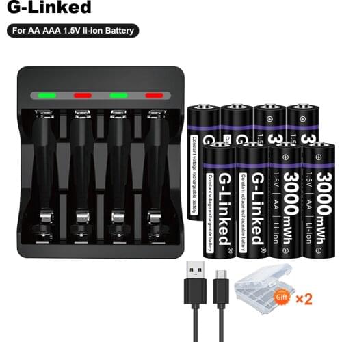 1.5V Charger 4 Slots for Li-ion Batteries AA AAA Battery Charger+8PCS AA 1.5V Lithium Li-ion aa 2a Rechargeable Battery 3000mWh