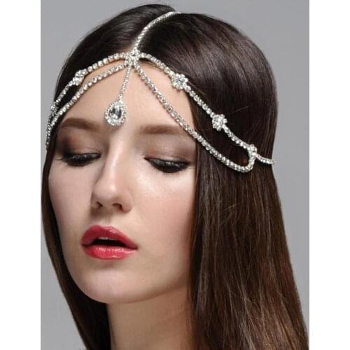Elegant Ladies Crystal Flower Hair Band Hair Accessories Beautiful Forehead Water Drops Bridal Jewelry Accessories Headdress