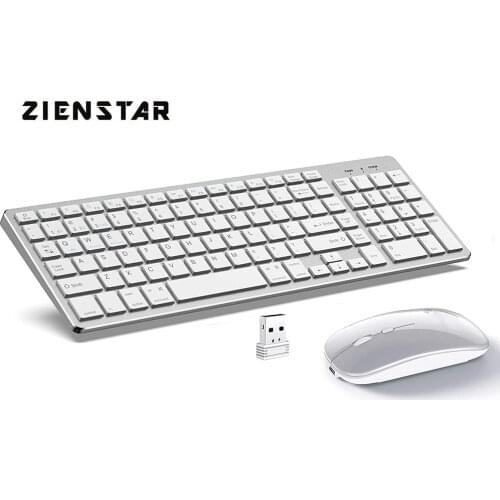Zienstar English Ultra-Thin Dual Mode (Bluetooth+2.4G) Rechargeable Wireless Keyboard and Mouse Combo for Windows/Android/Mac